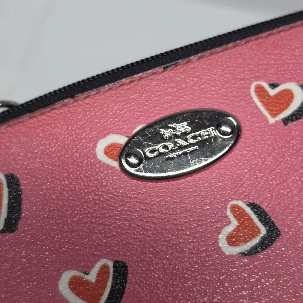 Coach Hearts Print Small Pink Pouch Wallet Wristlet F52560 Missing Strap